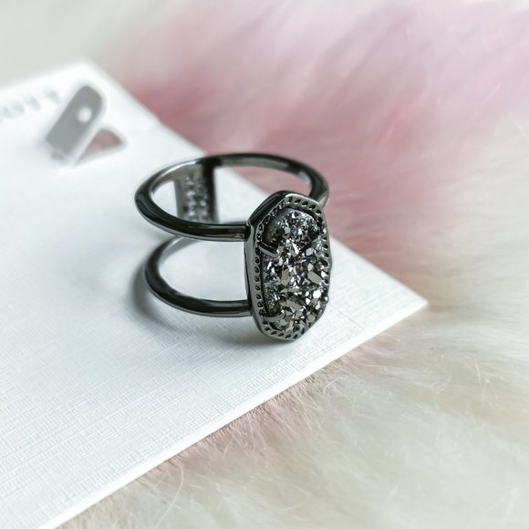 Gunmetal Elyse Black Drusy Ring  size 6 - Picture 1 of 3